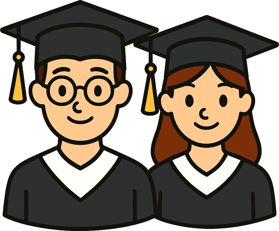 Two graduates in caps and gowns